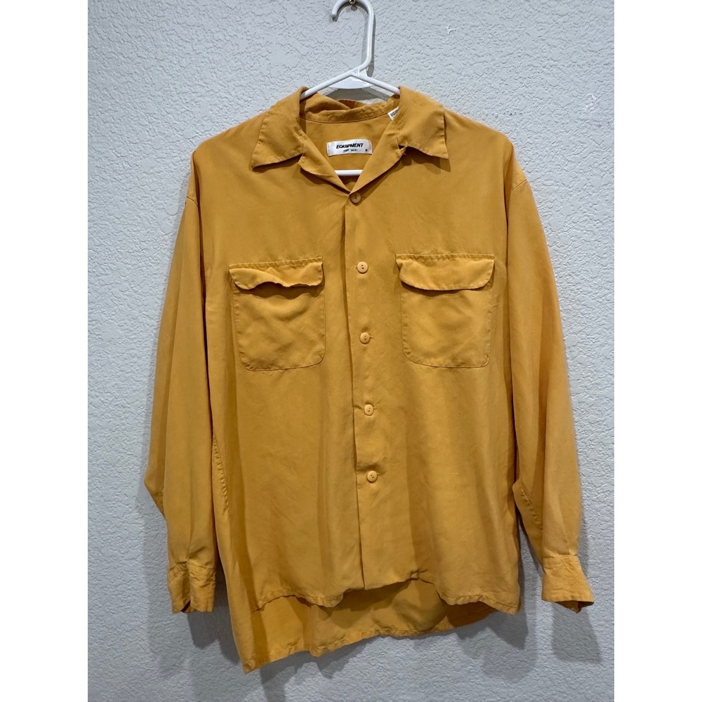 Equipment 90s Silk Shirt Mustard Yellow Long Sleeve Button Down Utility Pocket S